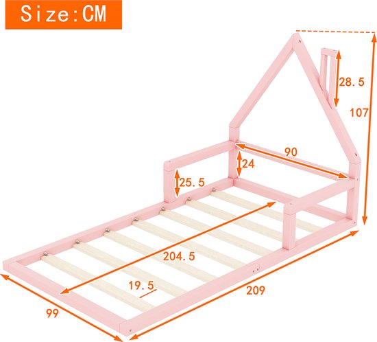 Homestyle4u Kinderbed - 90x200 Cm - Houten Bed - Met Lattenbodem Valbeveiliging Rood