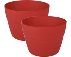 2x stuks eda toscane bloempot - kunststof - rood - d30 x h21 cm - binnen- en buitenshuis
