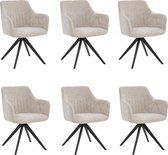 Bol.com Colenis® - Yade Eetkamerstoel - Set Van 6 - Beige - Chenille Stof - Industrieel aanbieding