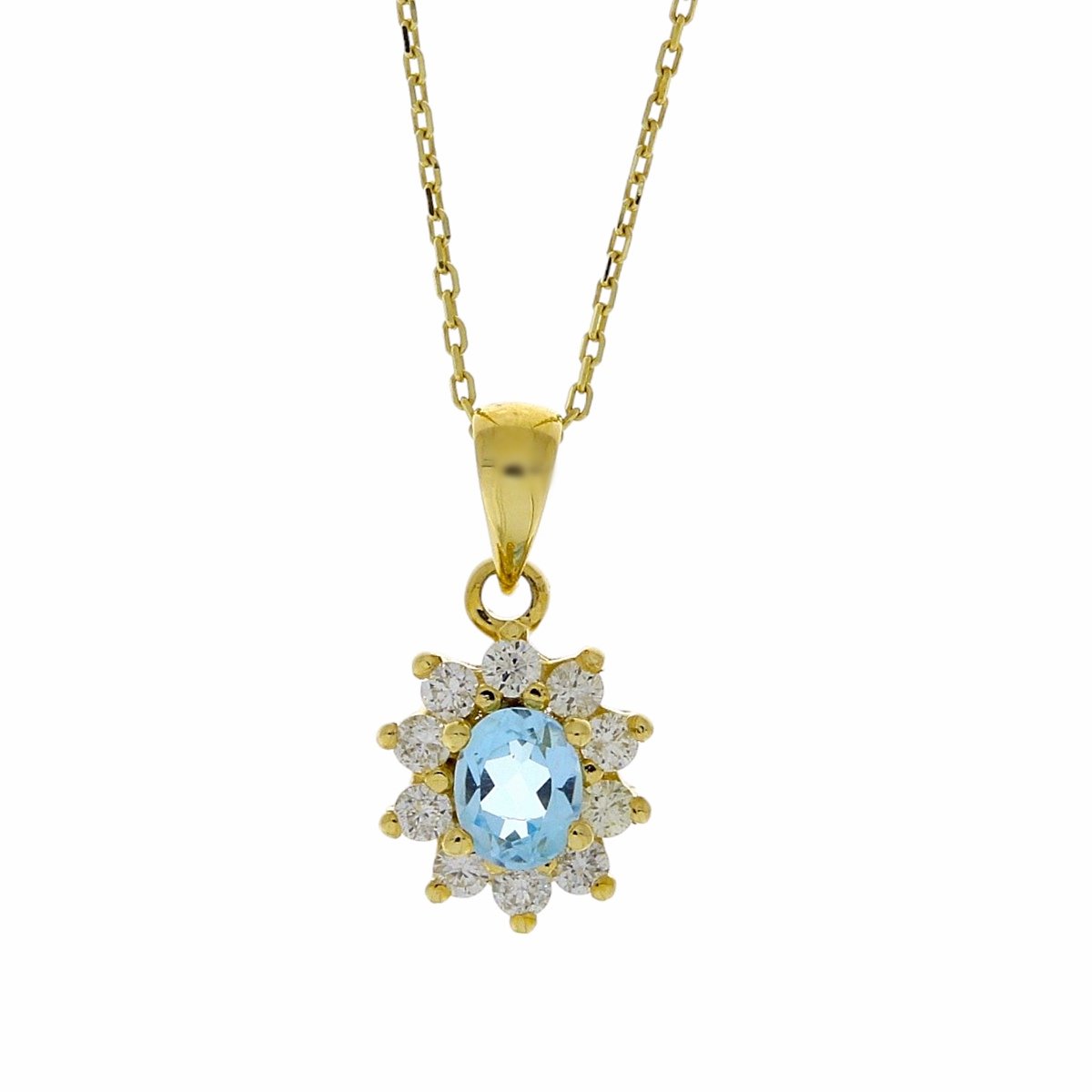 Gouden Ketting 0.18 ct Diamant 0.30 ct Topaas Hanger 14 karaats
