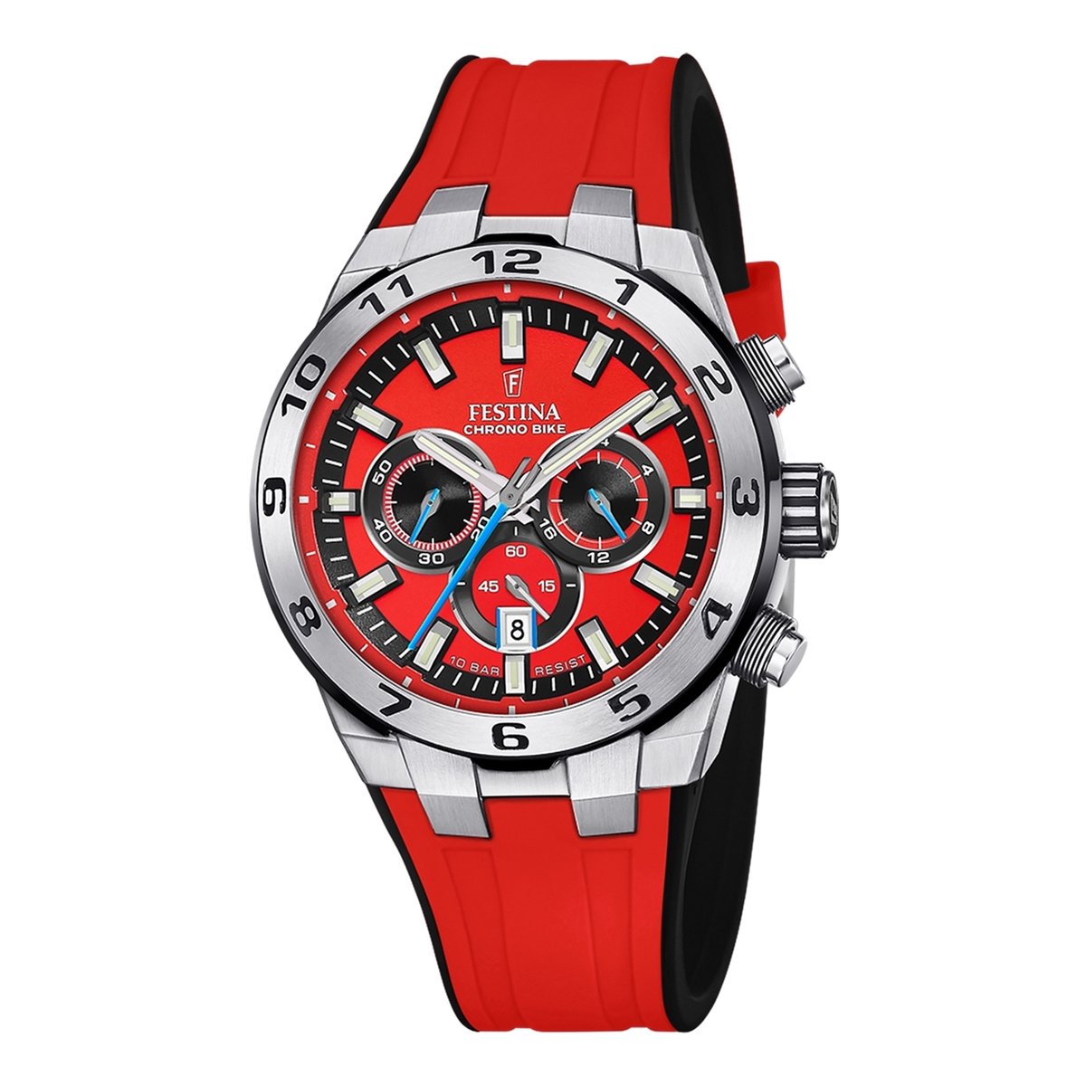 Festina F20671-5 Heren Horloge - Chronograaf - Mineraalglas - Roestvrijstaal-Leer - Zilverkleurig - Ø 44.5 mm - Quartz - Gesp - 10 ATM (zwemmen)