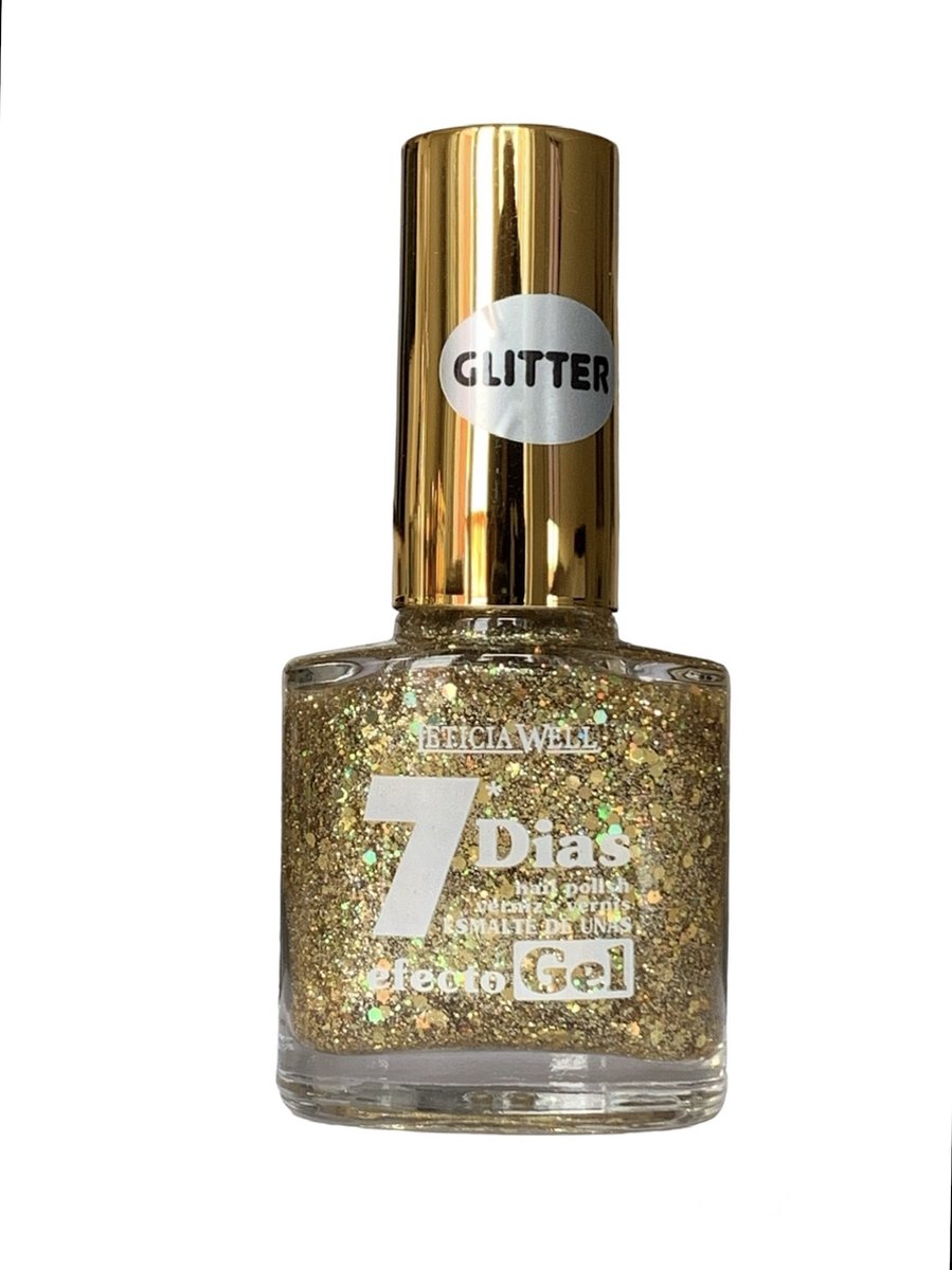 Goedkoopste Leticia Well - Nagellak - Transparant met goud en multi gekleurde grote, kleine en mini glitters - 1 flesje met 13 ml inhoud - Nummer 328