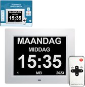 Rebrainer Dementieklok met XL beeldscherm - Digitale Kalenderklok met datum, dag en tijd - Alzheimer Klok - Seniorenklok - wit
