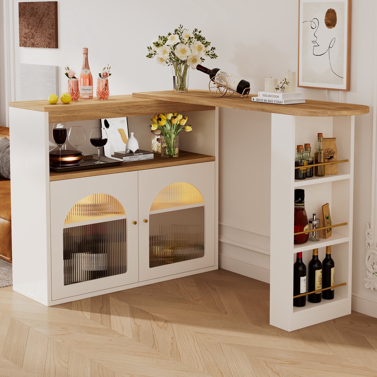Sweiko Bar Tafel (138-193) X39X105CM, Moderne uitbreidbare bar tafel met opbergruimte, Uit