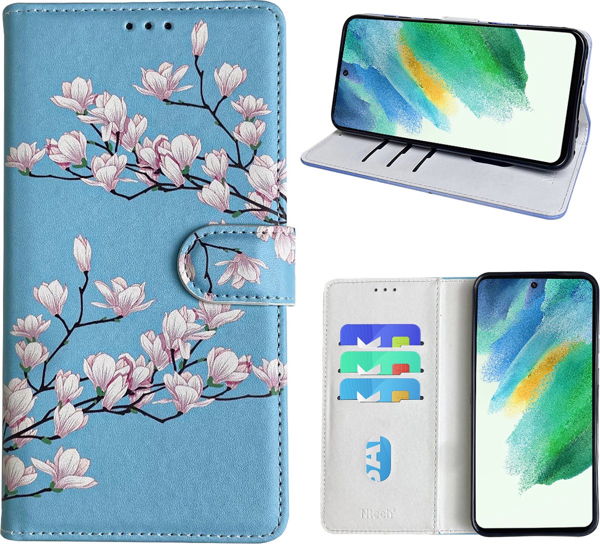 Hoesje geschikt voor Samsung Galaxy S21 FE Bookcase met blossom bloemen print