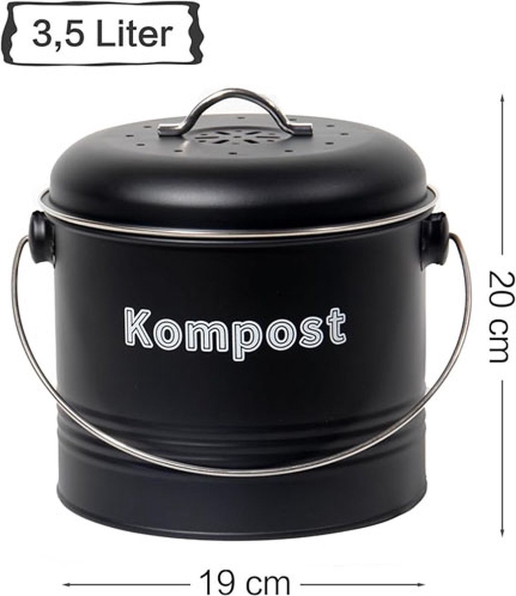 KAZAI. Bio Prullenbak 'Elin' | 4,5L Compost Bin met Deksel & Koolstoffilter | Geurvrij en Vaatwasbestendig, met Binnenemmer | Compacte Vuilnisbak voor de Keuken | Grafietzwart
