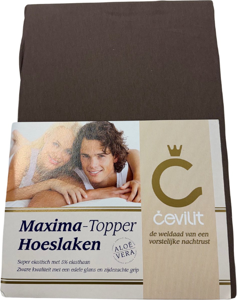 Cevilit – Maxima Hoeslaken Taupe– Voor toppers – Maat 120 t/m 160 x 220 – Aloë vera – Jersey Stretch – Extra Zwaar – Hoekhoogte ca 20cm - Zijdezachte grip – anti pilling - Strijkvrij