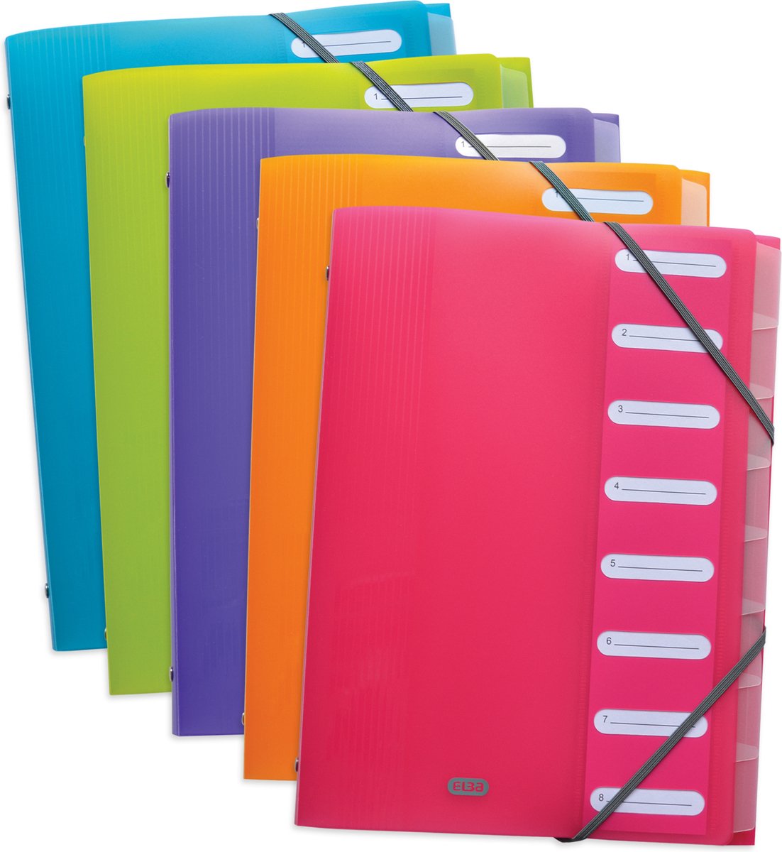 Elba 400010367, A4, Polypropyleen (PP), Blauw, Groen, Oranje, Roze, Violet, Portret, 8 vakken, Vel