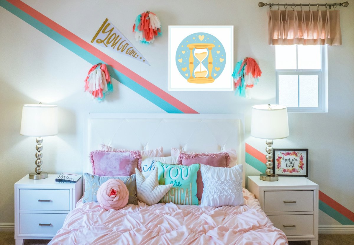 Wanddecoratie met zandloper | Kinderkamer decoratie op Dibond 80x80cm - Kinderkamer accessoires