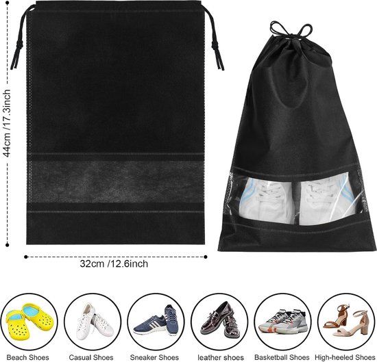 Housses Chaussures Voyage 10 Sacs à Chaussures De Voyage - 2 Tailles Avec Fenêtre Transparente Et Cordon - Housses Anti-Poussière Pour Déplacements Et Rangement Sac A Chaussures