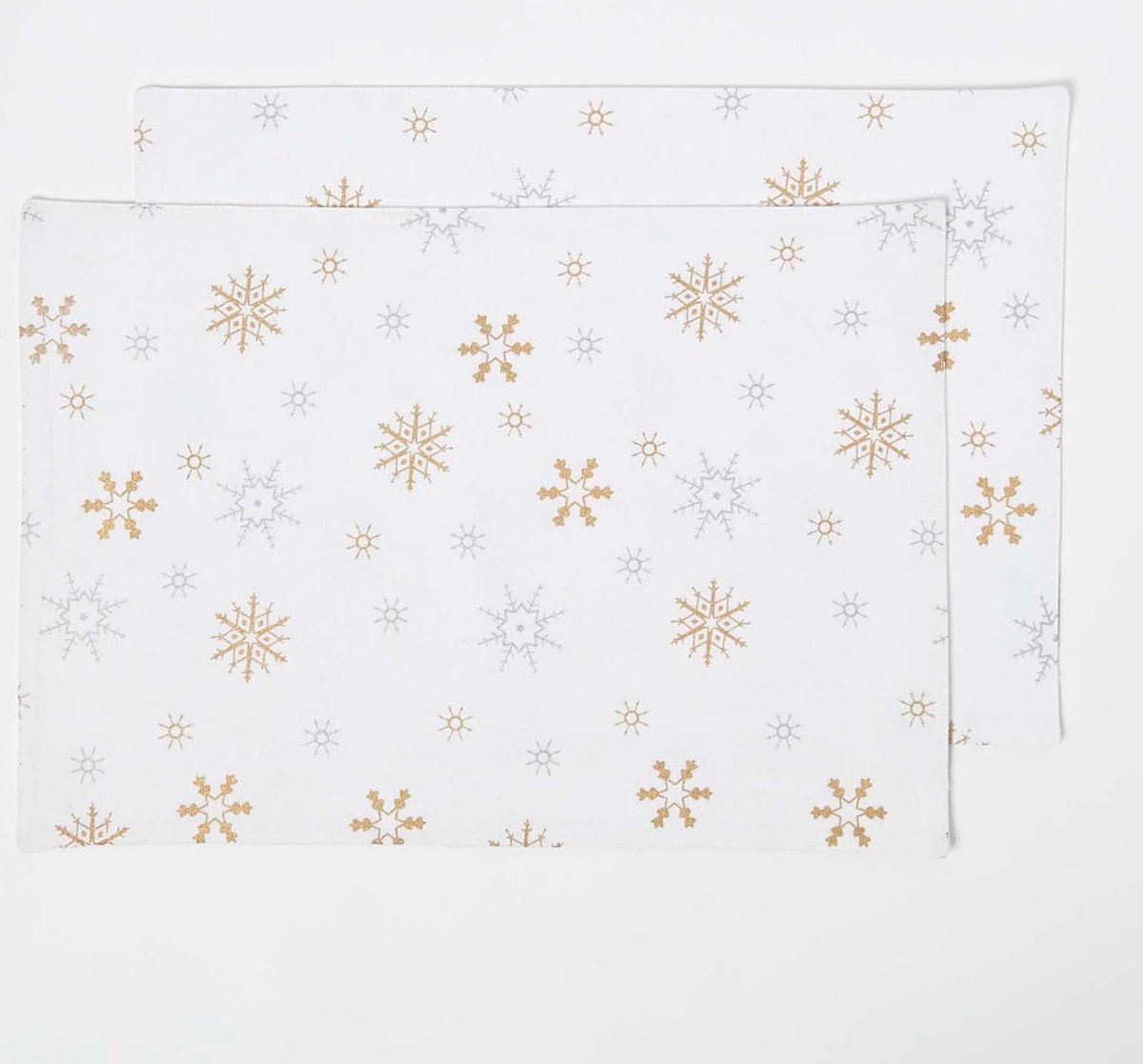 Homescapes 100% katoenen placemat, set van 2, wit met sneeuwvlokpatroon