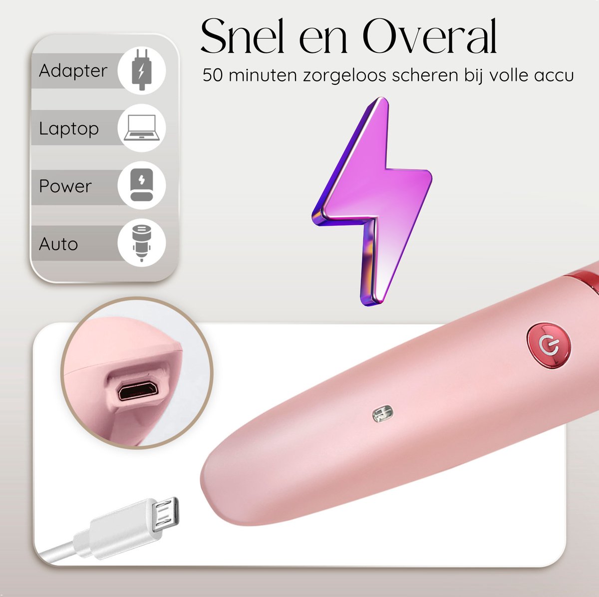 2-in-1 Ladyshave Gezicht - Oksels - Benen - Bikinilijn - Sansbeauté® - Scheerapparaat Vrouw - Ontharingsapparaat Electrisch Ontharen - Gezichtsontharing Dames - Trimmer Vrouw - Ladyshaves Bikini - USB Oplaadbaar — afbeelding 4
