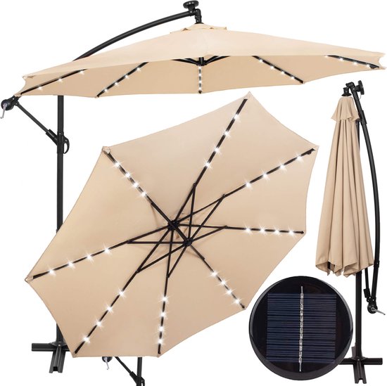 Parasol Springos | LED | Parasols | Inclinable | Avec Ventilation | Écru| Ø300 cm
