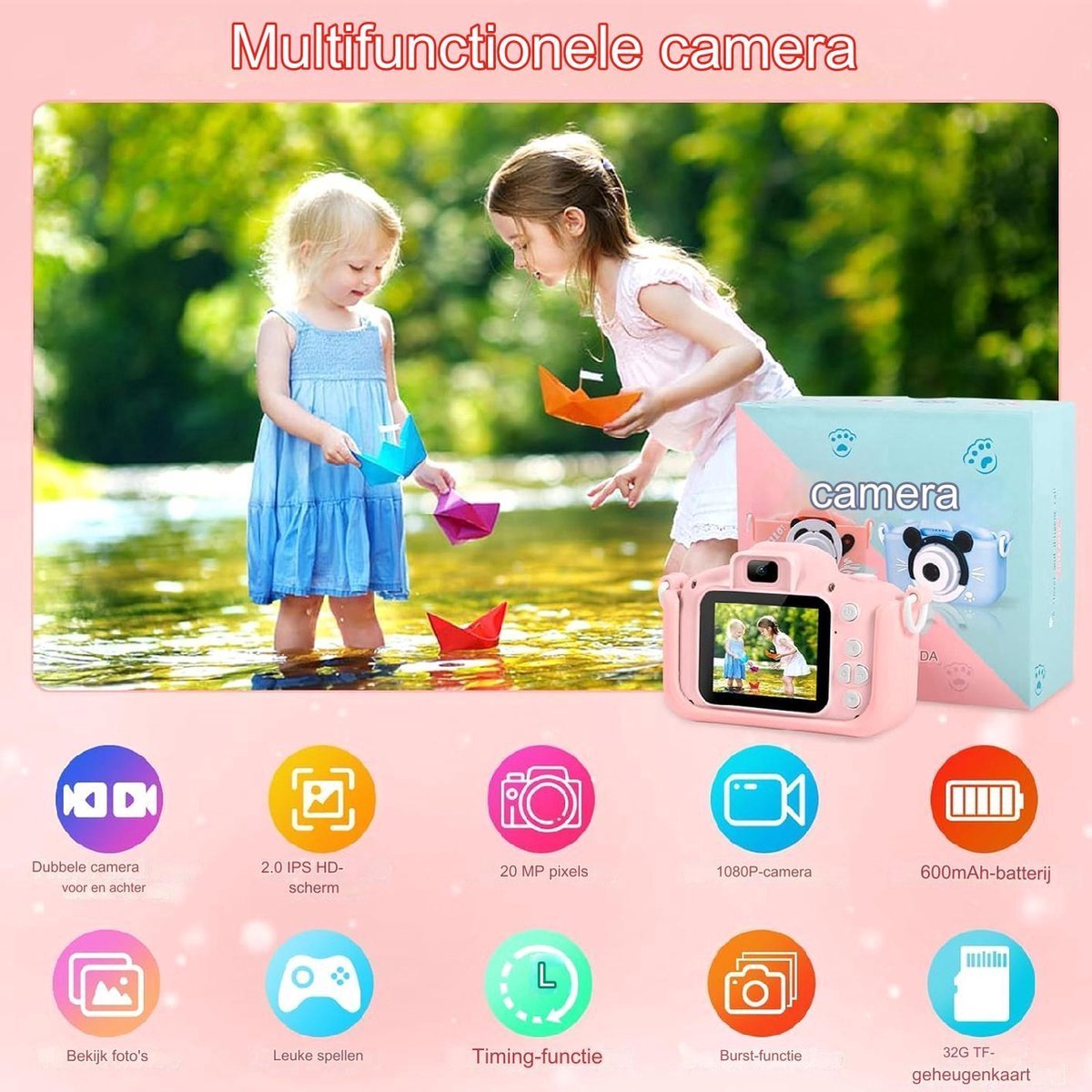 Kindercamera - 1080P HD 20MP - 2,0 inch Scherm - Inclusief 32GB SD-kaart. Het perfecte