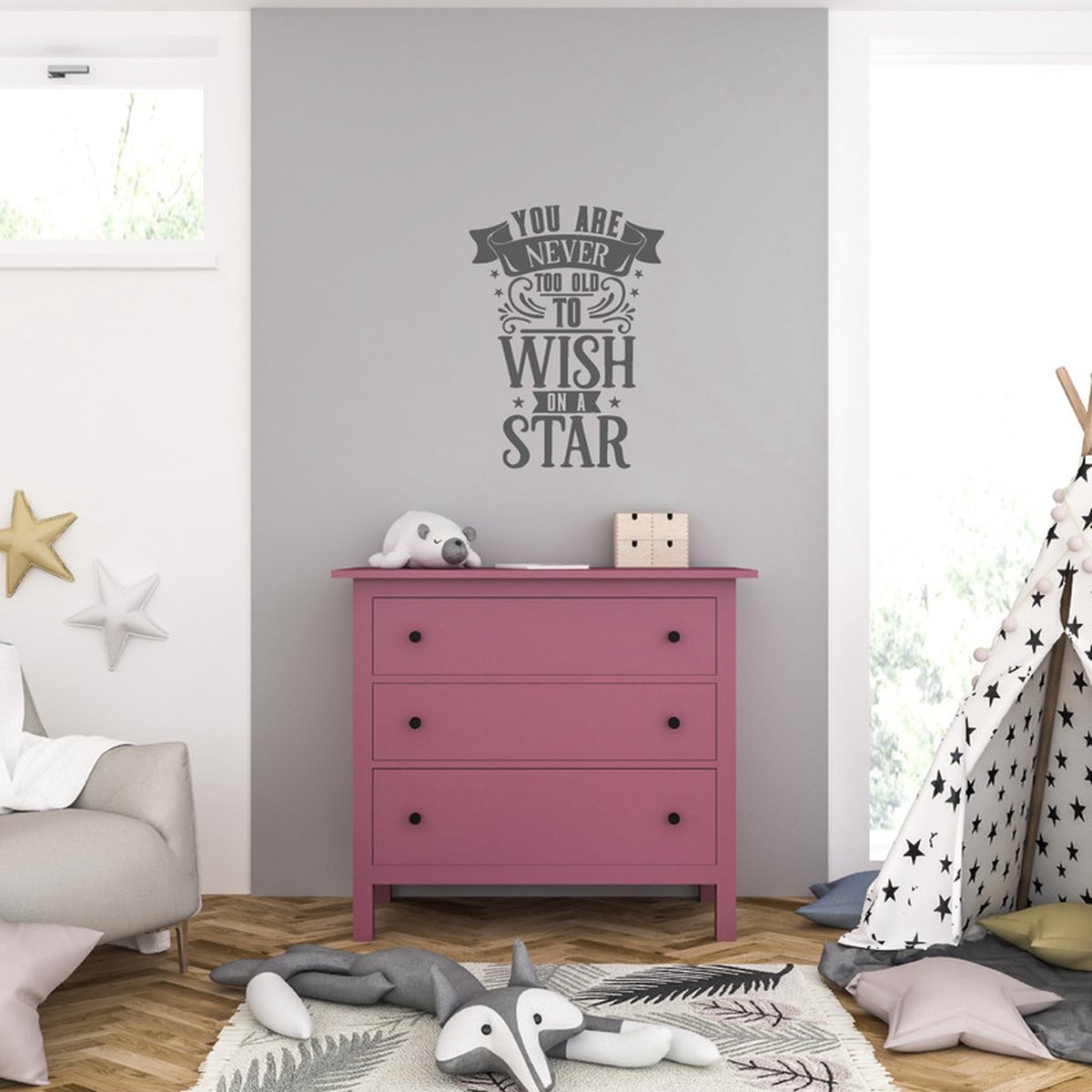 MC Living Muursticker - You Are Never Too Old To Old - 58 x 78 - Antraciet