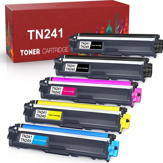 Pack économique - 5 cartouches de toner pour Brother TN-241/TN241BK, TN-245 C, TN245 M, TN245 Y - convient aux imprimantes Brother DCP-9015 CDW, DCP-9020 CDW Brother HL-3140 CW , HL-3150 CDW, HL-3170 CDW Brother MFC-9140 CDN, 9330 CDW, 9340 CDW