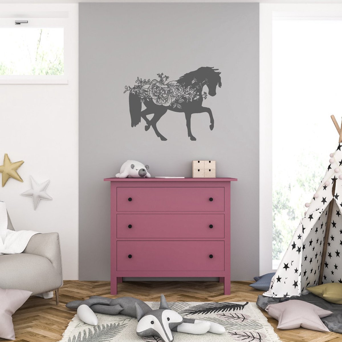 MC Living Muursticker - Paard - 58 x 76 - Antraciet