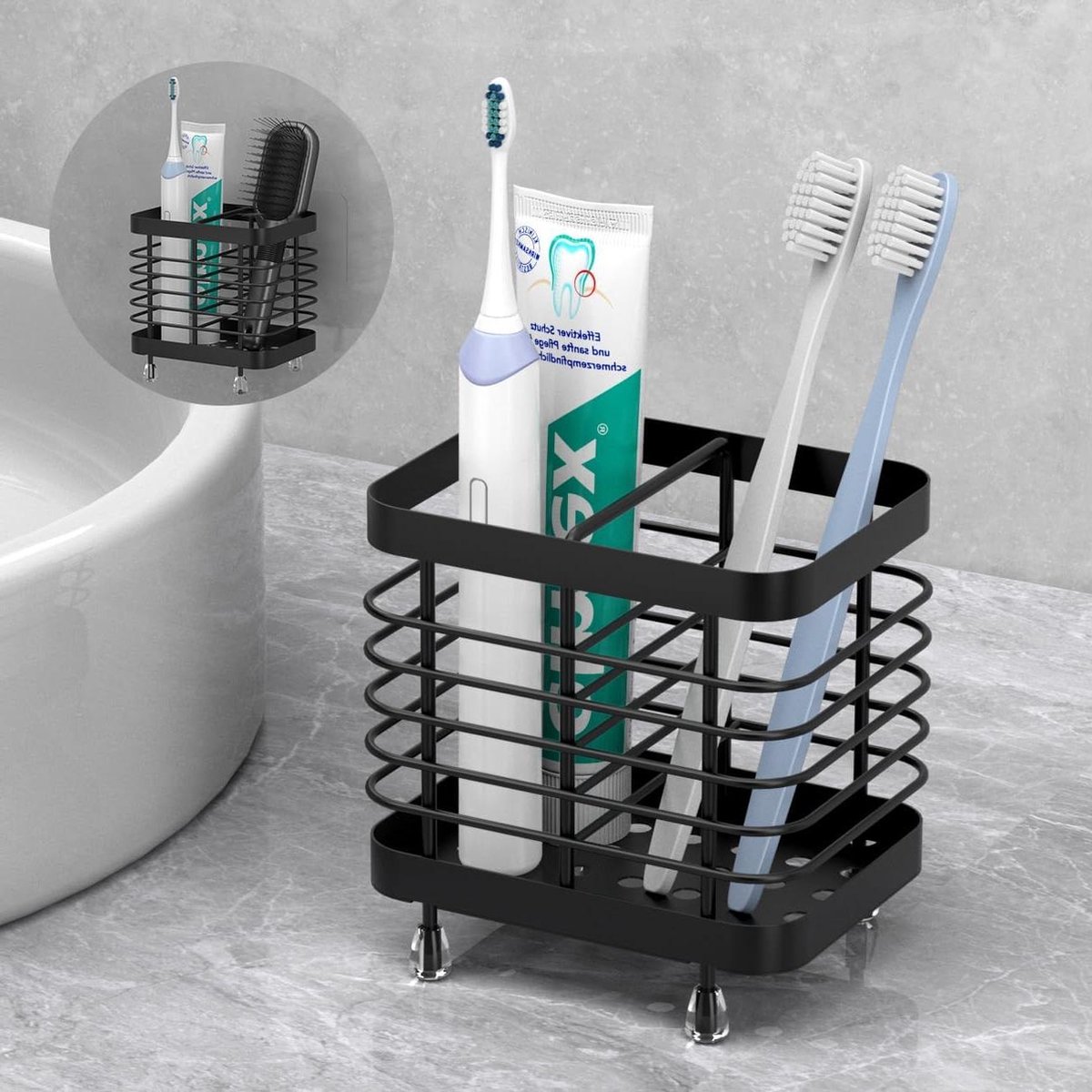 Toothbrush Holder Stainless Steel with Drain Holes- Bathroom Accessories Black Luxspire