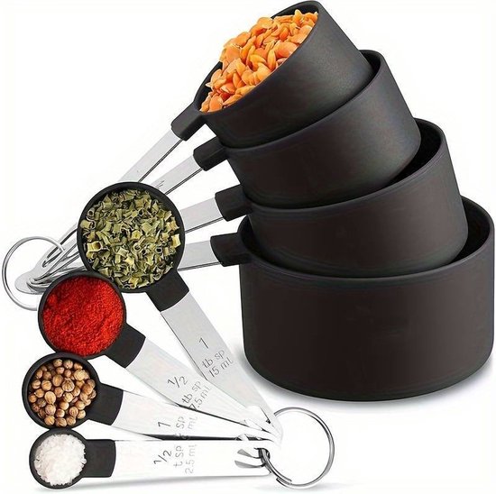 Foto: Swissbex zwarte praktische maatlepel set 8 delig voor precies wegen en meten