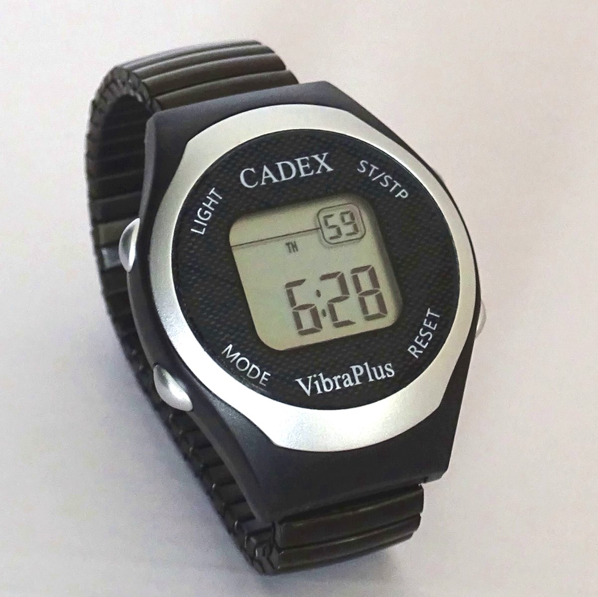 Goedkoopste Cadex vibra plus medicijnhorloge - 8 alarmen tril en/of geluid alarmen - zwarte rekband - lock functie