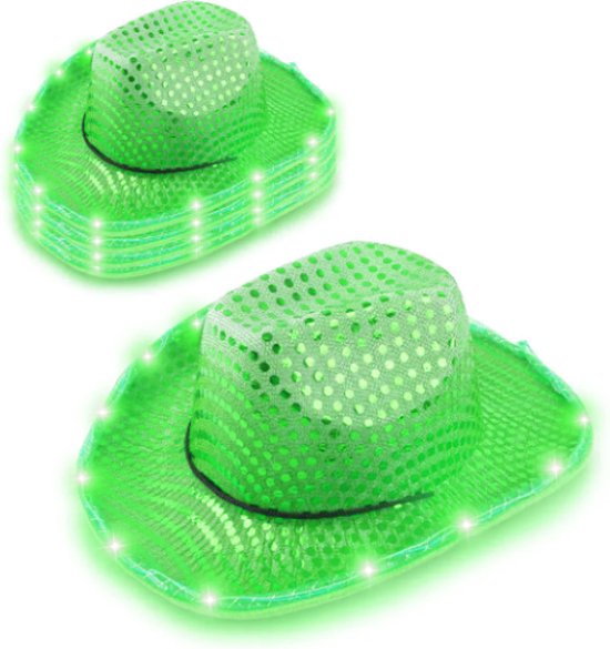 ShowTime Groene Cowboyhoed met LED verlichting - Voor feestjes en carnaval