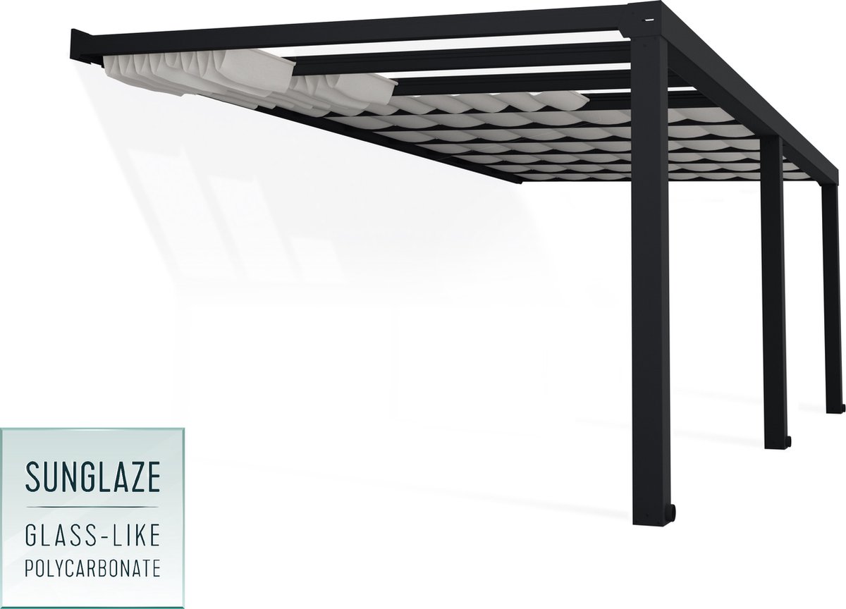 Canopia Stockholm Schaduwgordijn Overkapping Terrasoverkapping Pergola Terrasoverkapping Polycarbonaat Aluminium 3.4X6.6 m