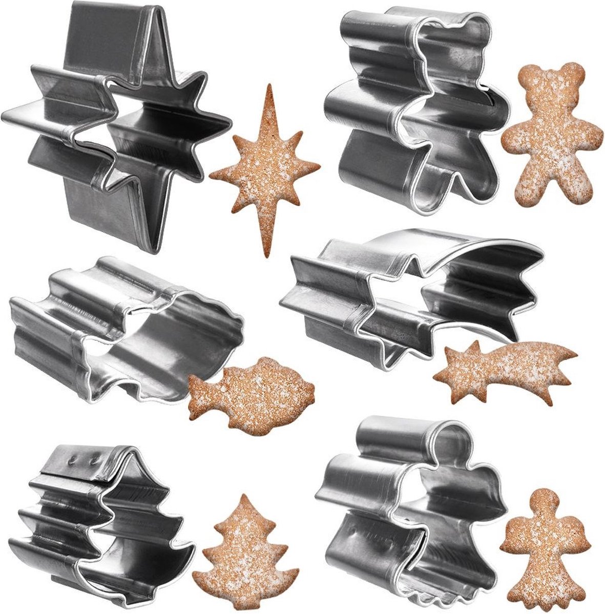 Koekjessnijders Edelstaal Kerst 2 cm 6 stuks - Vormen - Uitsteekvorm - Cookie - Cutter - Uitsteekvormpjes - Koekjes - Bakken - Koekjessnijder