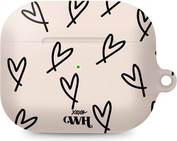 xoxo Wildhearts hoesje geschikt voor AirPods Pro - All Yours - Matte - Ook als telefoonhoesje verkrijgbaar - schokbestendige case - koptelefoon hoesje - Mat - Beschermhoes met hartjesprint - hartjes - Beige - Zwart