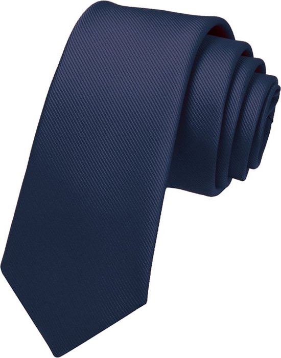Foto: Fako fashion fijne stropdas gestreept ribstructuur 100 zijde effen 6cm 145cm navy blauw