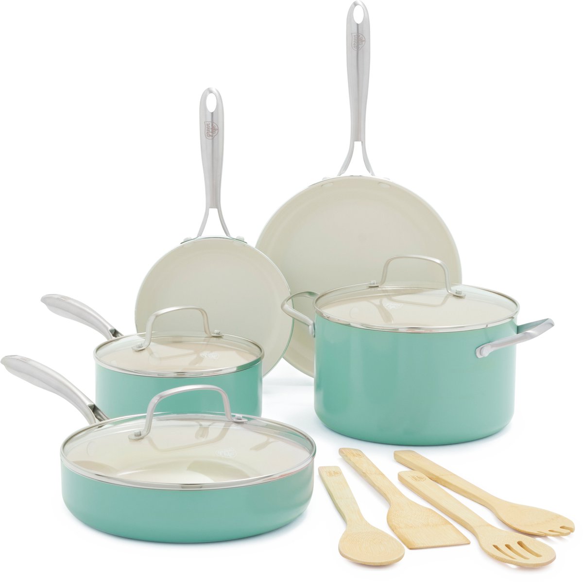 GreenLife Porpoise Turkoois 12-delige pannenset - inductie - anti-aanbak - PFAS-vrij