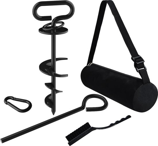 Eurmax USA Dog Tie Out Stake Triple Lock Heavy Duty - Grote Honden Trampoline Stakes - Hondenanker voor Tuin en Outdoor - Installatie & Reiskit Inbegrepen - 1 Pack (zwart) grondpen hond