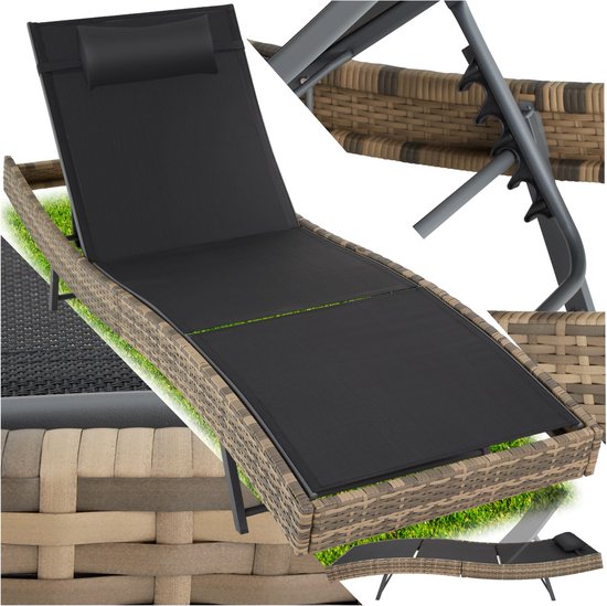 Foto: Tectake wicker zonnebed met 6 voudig verstelbare rugleuning ligstoel met afneembaar hoofdkussen outdoor ligstoel uv bestendig relaxstoel voor tuin terras en balkon natuur 