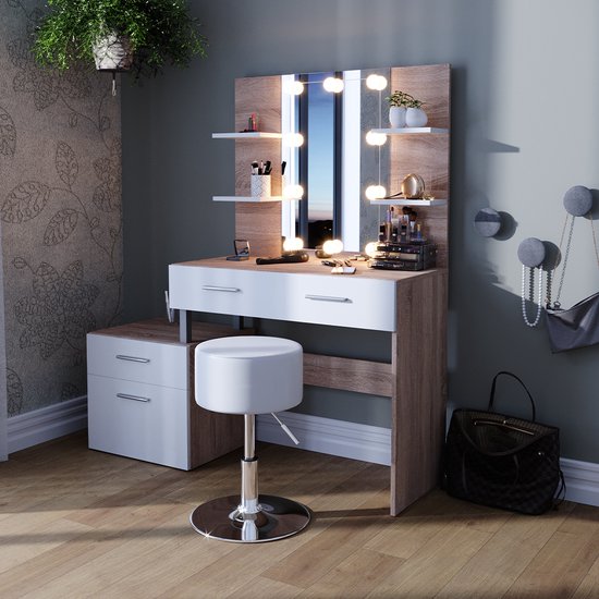 Coiffeuse Vicco Ruben Blanche Avec Miroir Et Tiroir