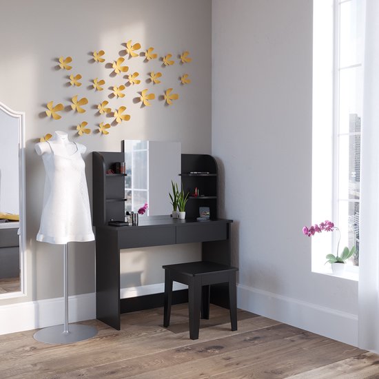Kaptafel Sherry Zwart/goud 120 cm met LED-spiegel Vicco | Zwart/Goud | met LED-spiegel | 406673141245706