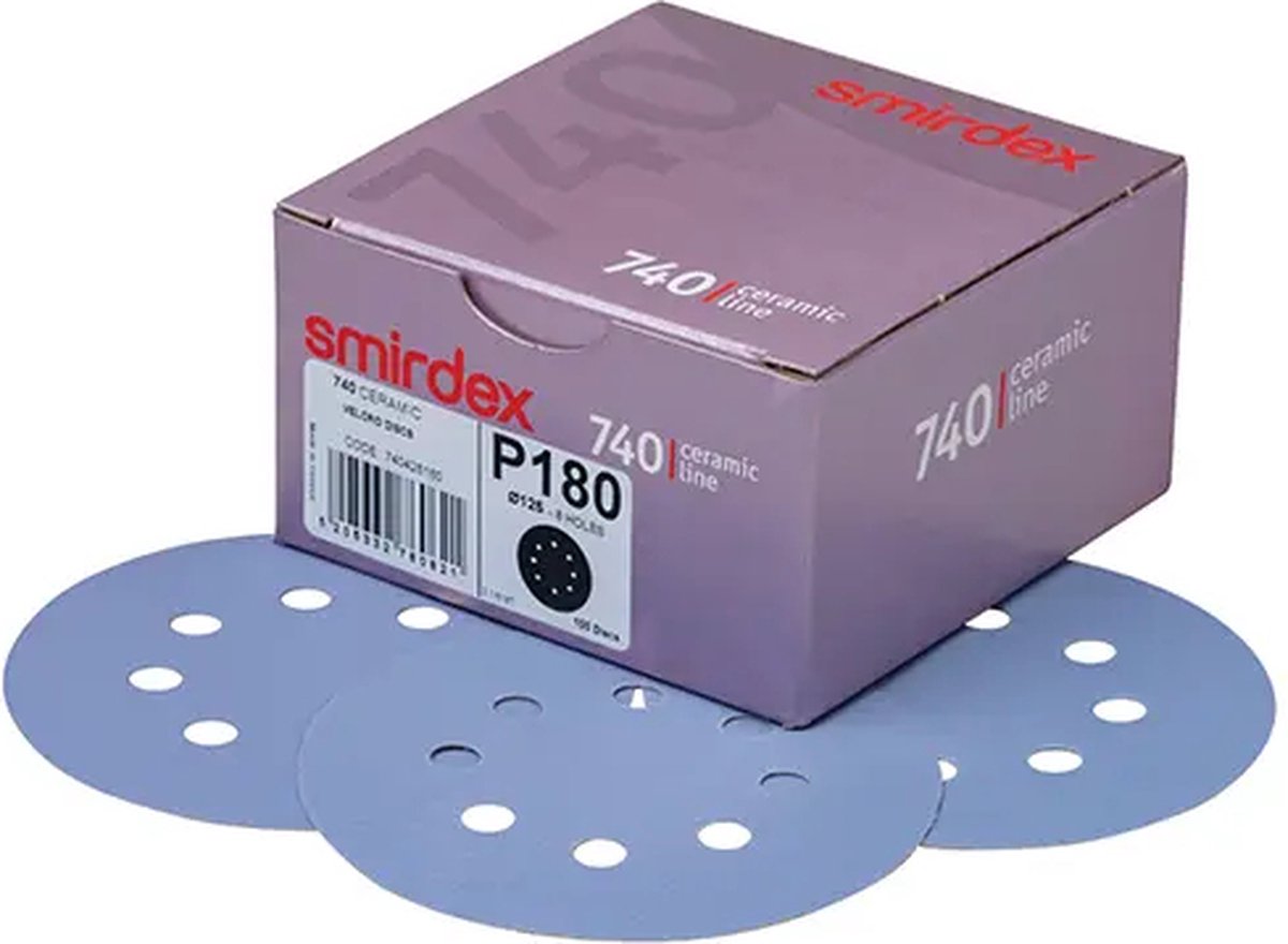 SMIRDEX Schuurpapier 125mm rond | P220 | 8 gaten | Ceramic line | Velcro discs | Professionele kwaliteit | 100 stuks in doos | Autoschadeherstel