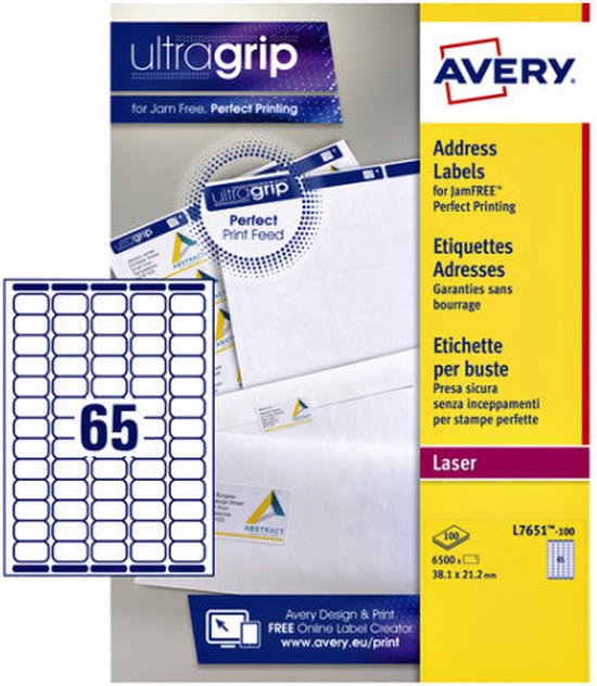 ETIKET AVERY L7651-100 38.1X21.2MM WIT 6500STUKS