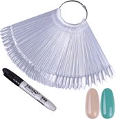 De Sera Nagelwaaier incl. Stift - 50 Stuks Nagel Display - Gel Nagellak Ring Waaier - Nepnagels - Kleurenwaaier Gellak - Oefenwaaier Nail Art - Nep Nagels - Kunstnagels Transparant