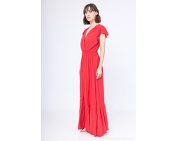 Lange dames jurk Vicky effen rood maat S