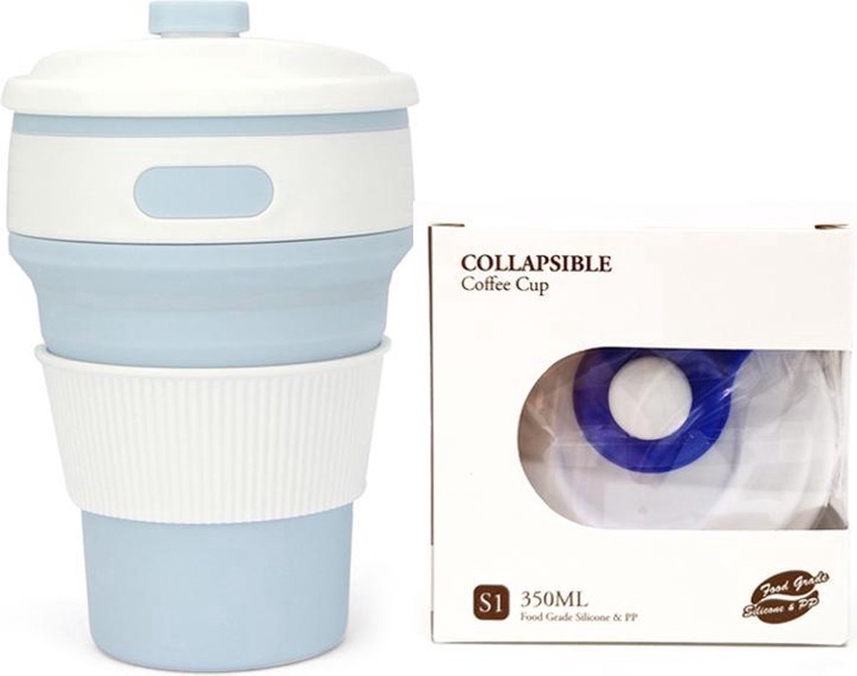 IBBO® - Koffiebeker to go - Inklapbare beker - Duurzame beker - 100% BPA vrij - Opvouwbaar - Reisbeker - Meeneem beker -Travel cup - Milieuvriendelijk - 350 ml - Lichtblauw