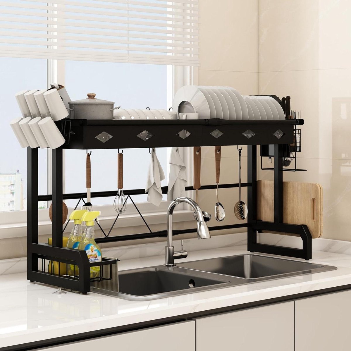 Goedkoopste Afdruiprek neerzetten - boven wastafel - organizer keuken met glazenhouder zwart