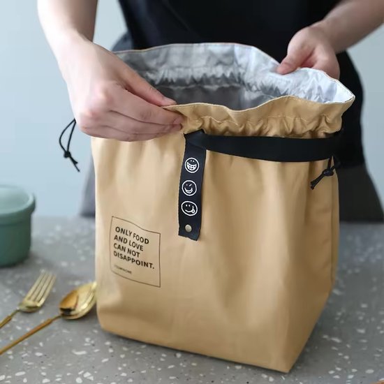Lopoleis® Lunchtas - Koeltas - Picknicktas - Koelzak - Waterdicht - Coolbag - Lunch bag - Koeltasje - Koeltas lunch - Koeltasje Klein - Geelbruin van Lopoleis — afbeelding 5