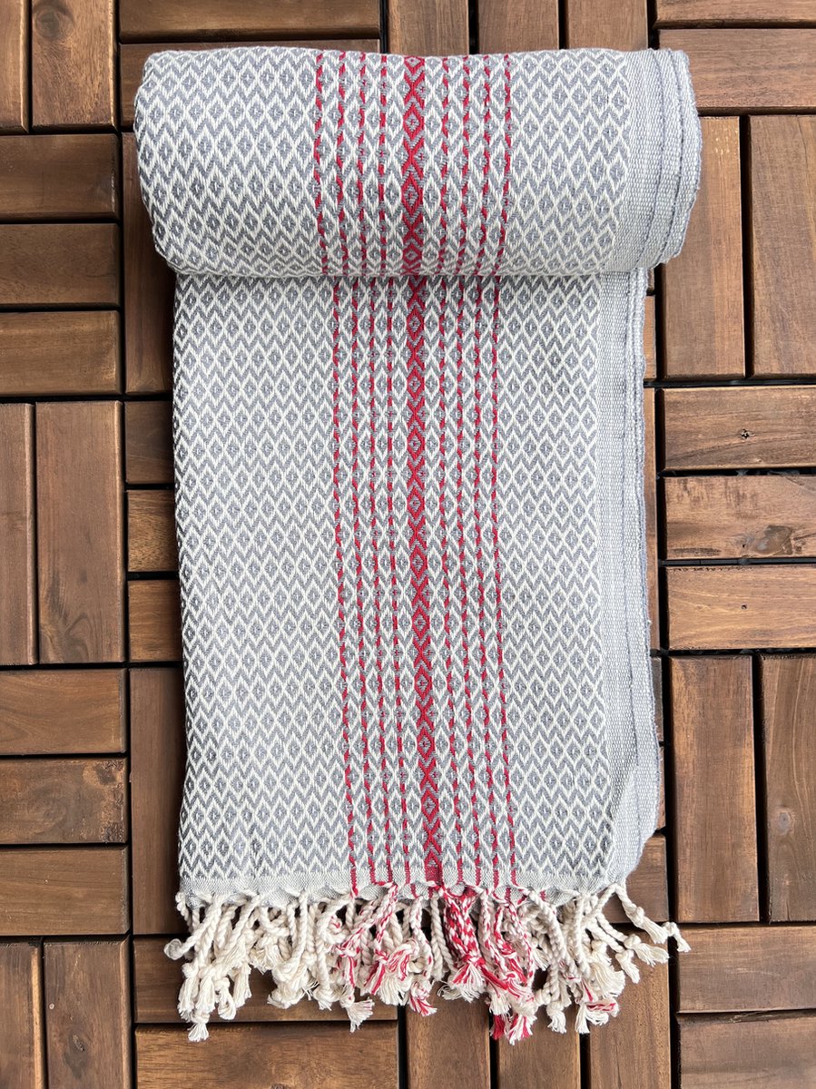 Hamamdoek | Saunalaken | Pestemal | Strandlaken | Badhanddoek, Douchelaken | Parkdeken | Yoga Deken | Handdoek - Multifunctioneel, Snel-Drogend - 100x180 cm - 100% Katoen - Dames - Heren | Model: Geo - Grijs