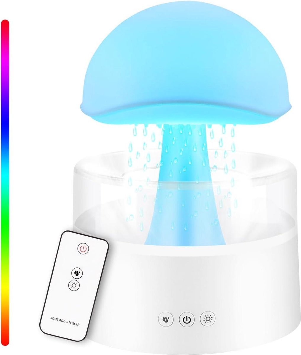 Luchtbevochtiger met afstandsbediening - 3-in-1 luchtbevochtiger - 7 kleuren nachtlampje - oliediffuser 500 ml - diffuser paddenstoel-waterlamp - voor kantoor en slaapkamer