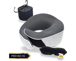 HK-Goodies Nekkussen - Reiskussen - Travel Pillow - Memory Foam - Oordopjes - Masker