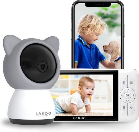 Foto: Lakoo babyguard kitty babyfoon baby monitor 1080p full hd babyfoon met camera en app white noise uitbreidbaar gratis app 5 inch hd scherm nachtzicht tweeweg audio temperatuurweergave baby monitor op afstand bestuurbaar