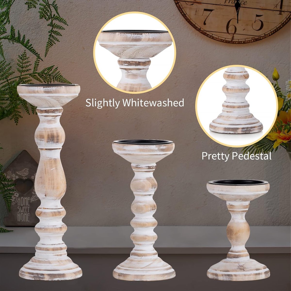 Yorkmills Pijler Kaarsenhouder Set van 3, Boerderij Decor Woonkamer Hoge Kaarsenhouders voor Pijlerkaarsen, Houten Kandelaars voor Tafel Centerpieces Bruin Woondecoratie Keuken Eetkamer Tafel Decor
