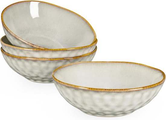 Foto: Stoneware cereal bowls set of 4 750ml capacity ceramic soup plates beige dinnerware for 4 people