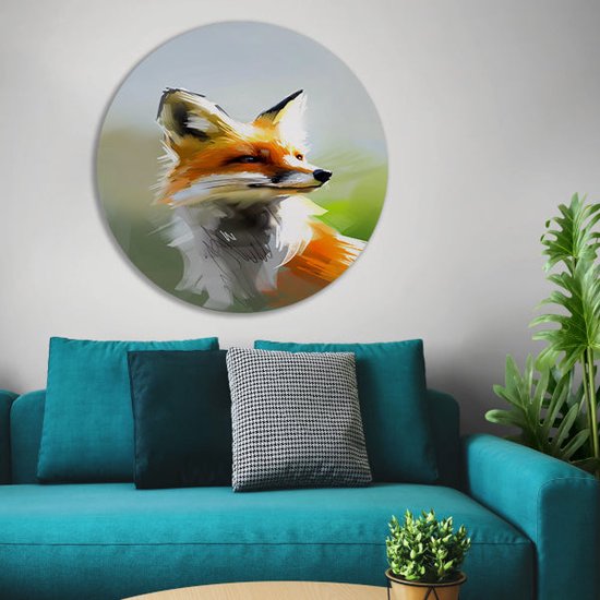 Décoration murale renard rond - Tableau Animaux rond - Cercles muraux Fond - Décoration murale murale moderne - Panneau mural - Peintures muraux cercle aluminium 60x60 cm