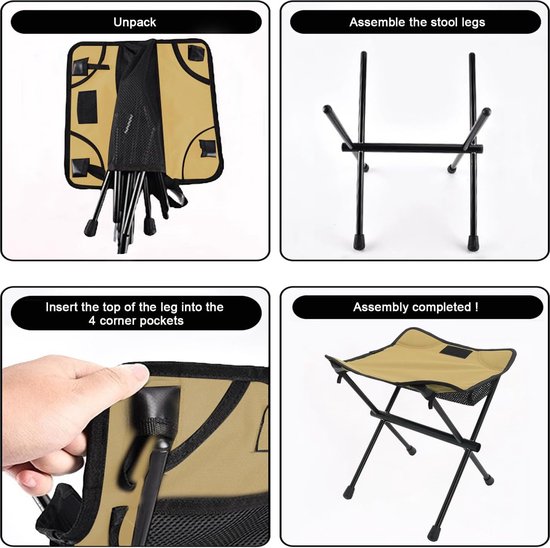 1 Stuks (Khaki)Campingstoel Voetkruk - Opvouwbare lichtgewicht kruk - Draagbare opvouwbare campingkruk - Intrekbare stoelen met - Draagtas 220LBS Campingkrukken - voor binnen of op de camping, Vissen, Wandelen, BBQ ,Reizen van Aiwoxing — afbeelding 3