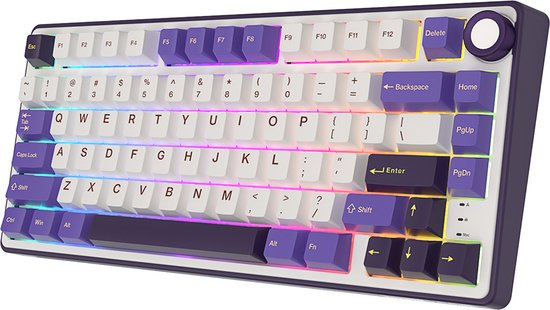 Royal Kludge RKR75 - RGB Mechanisch Gaming Toetsenbord - Foam Touch - Hot Swappable Switch - Blackberry - Silver Switches - Inclusief Stofkap